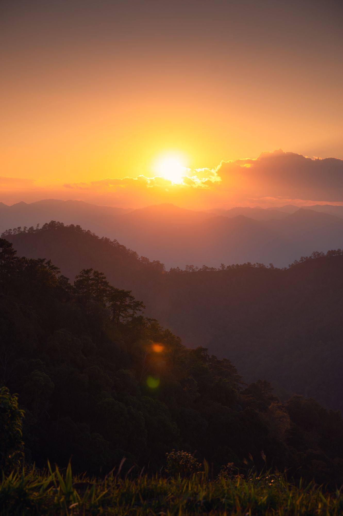 Sunrise over mountain ridgelines